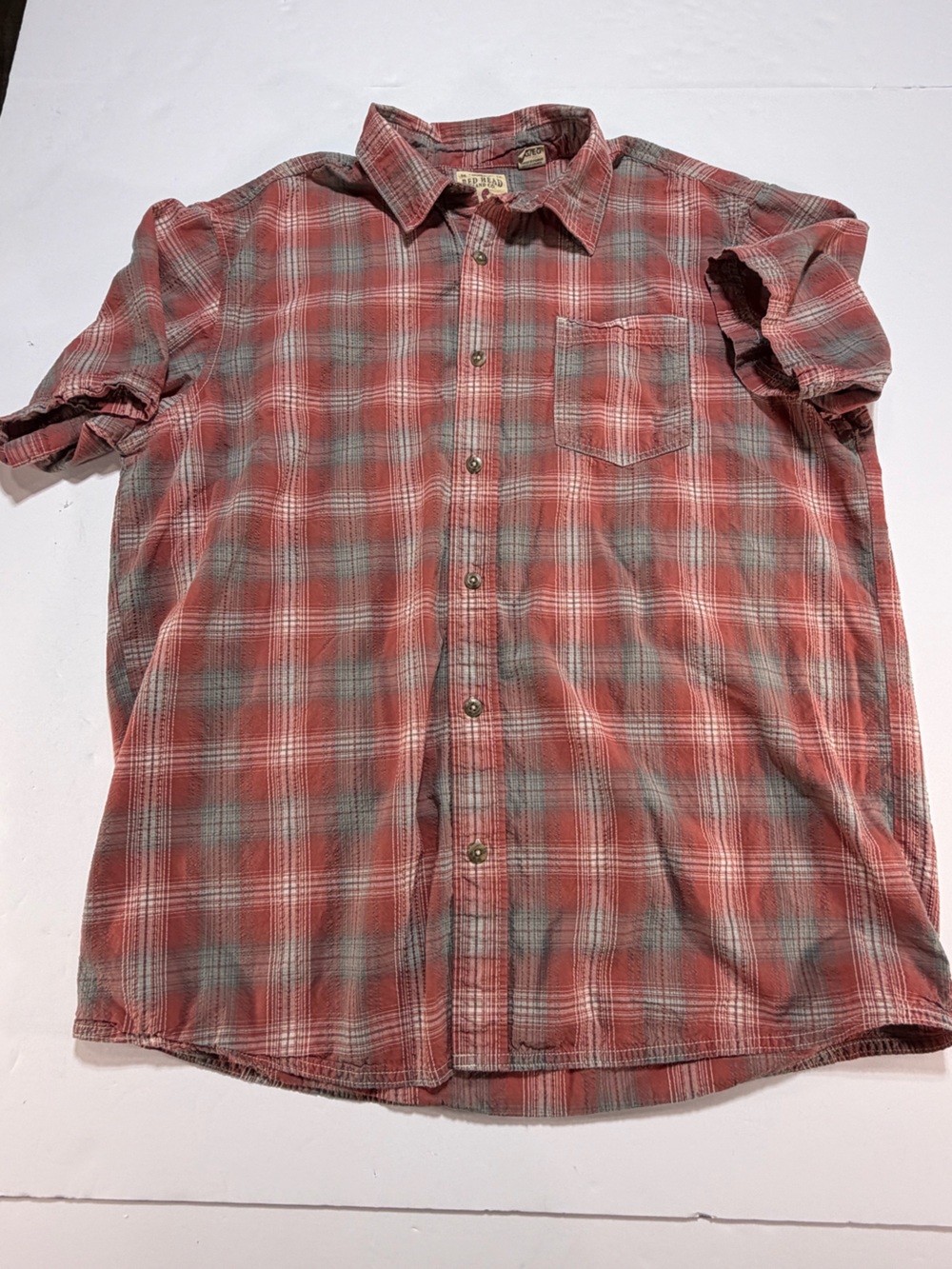 RedHead Brand Co. Red Grey Plaid Short Sleeve Cotton Flannel Button Down XL